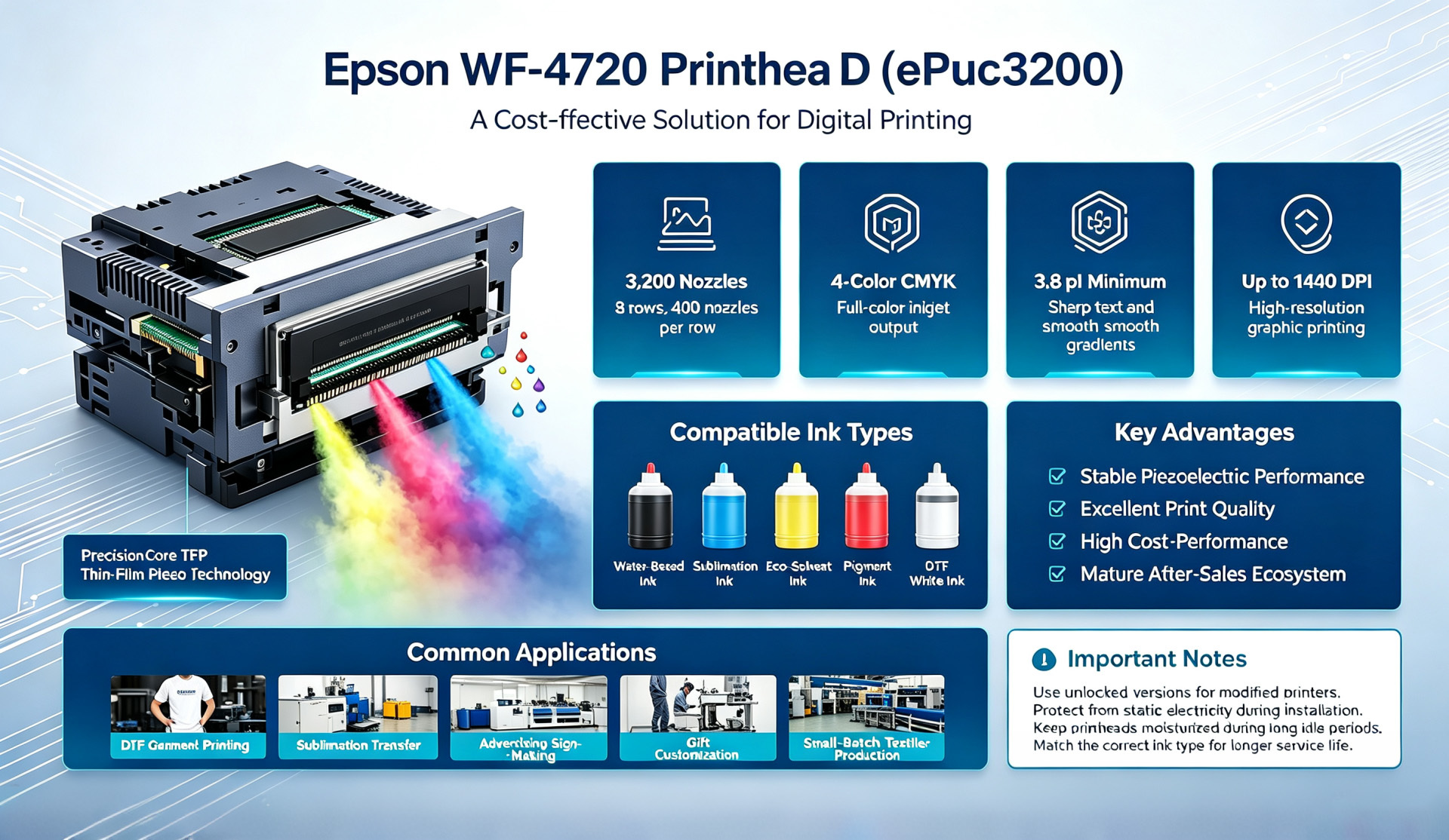 Son şirket blogları hakkında Epson WF-4720 Printhead EPS3200 | PrecisionCore TFP Print Head for DTF & Sublimation Printing