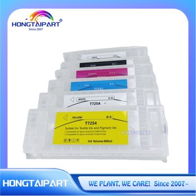 Mürekkep kartuşu T725A T725A T7251 T7252 T7253 T7254 600ml 6PCS Boş Yeniden Doldurulabilir Mürekkep Kartoşu 600ml Epson F2100 F2000 F2130 F2140 F2150 F2160 Yazıcı ile uyumlu bir kerelik çiple HONGTAIPART